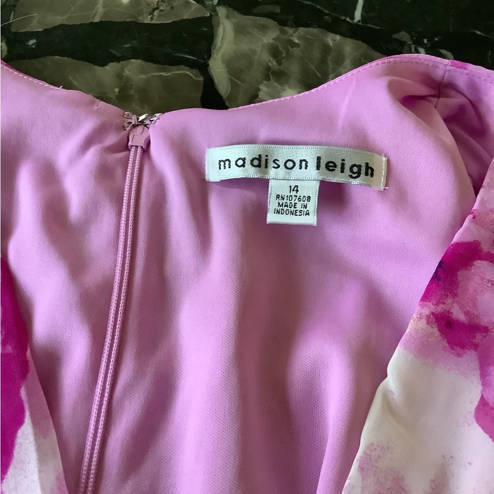 Madison leigh faux wrap pink rose print ruffled dress size 14 - Picture 3 of 7